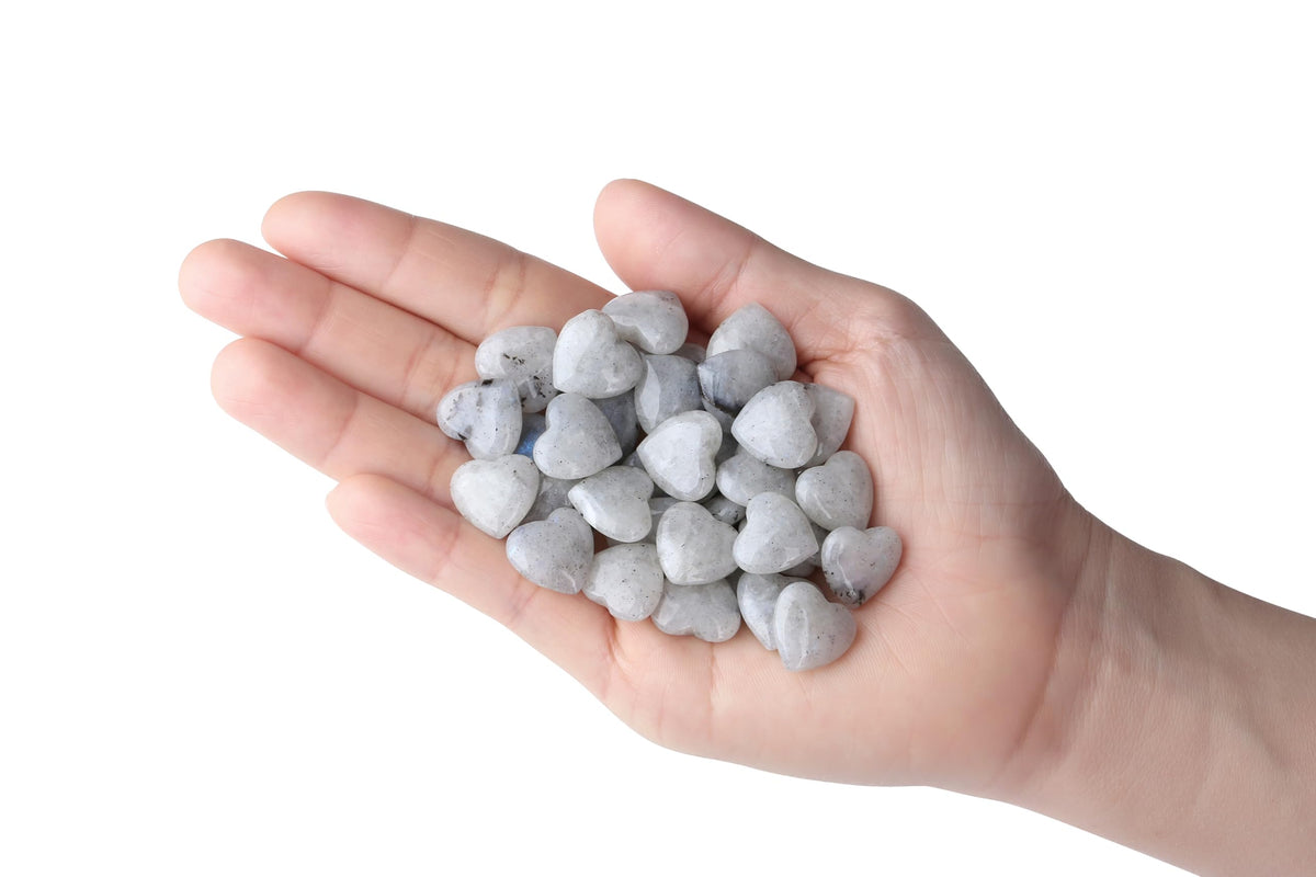 NUKAYAI 20PCS Moonstone Healing Crystals Set Stones Love Heart Shaped Polished Crystal Natural Cute Pocket Thumb Reiki Wholesale Set Gifts Balancing Meditation Mothers Day Bulk Gifts for Women