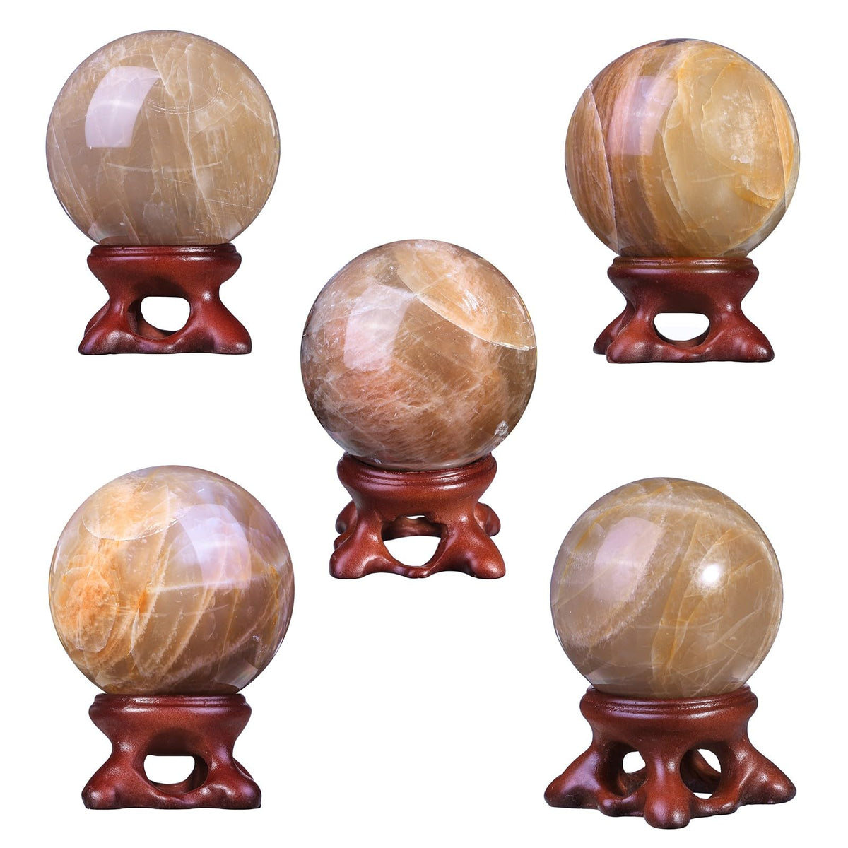 TUMBEELLUWA Orange Moonstone Crystal Ball with Stand for Fortune Teller Witchcraft Divination, Decorative Gemstone Sphere for Home Decor, 41-50 mm