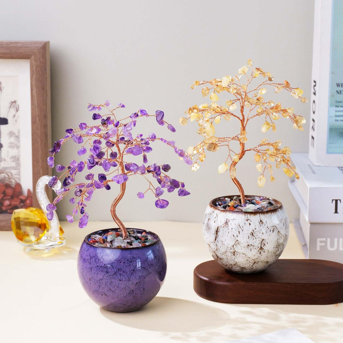 Runyangshi Citrine Crystal Tree of Life - 8" Large Natural Chakra Healing Crystal Tree, Bringing Money, Good Luck, Positive Energy for Home Decor, Feng Shui Gifts, Office Desk Ornament