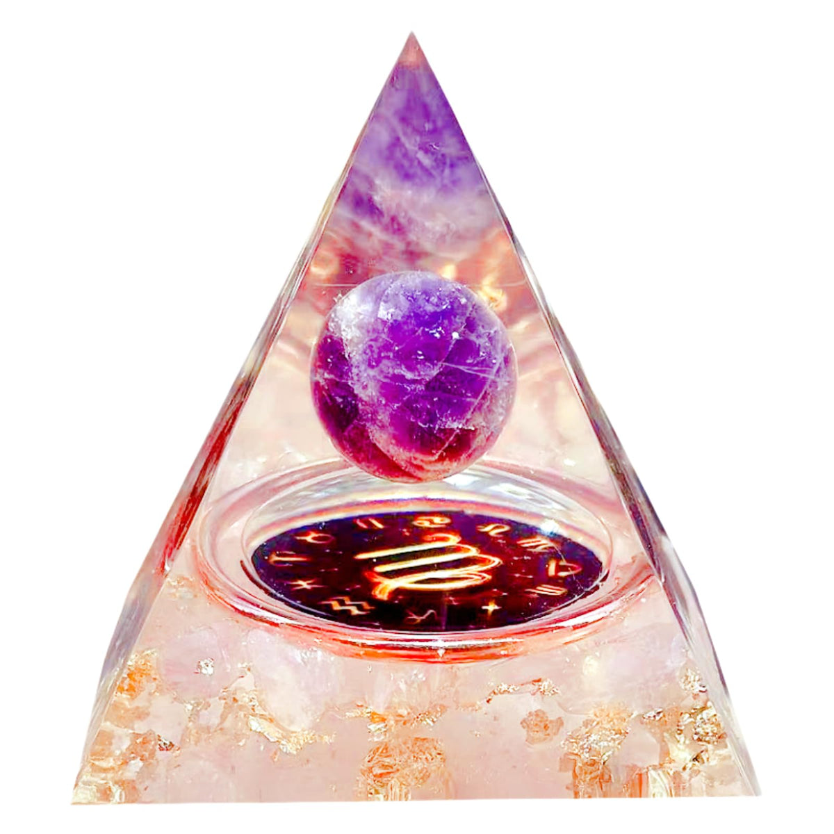Saefheled Twelve Constellations Virgo Orgone Pyramid,Natural Amethyst&Pink Crystal Orgonite Crystal Healing Pyramid for Protection Chakra,Unique Constellation Pyramids for Positive Energy,Money Health