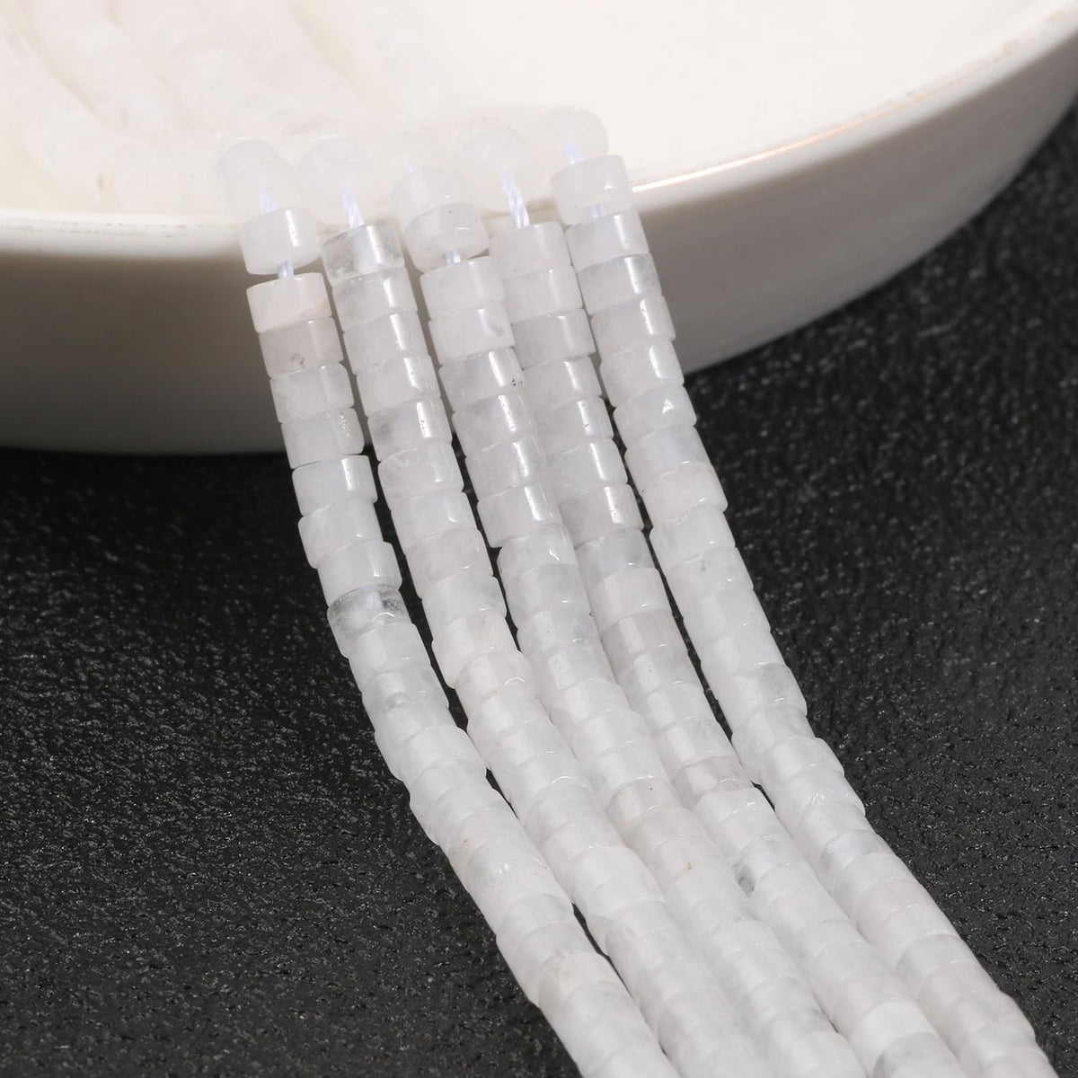 NITOPUPU 150Pcs 4×2mm Natural White Jade Spacer Stone Beads for Jewelry Making Supplies, Loose Semi Flat Round Gemstone Tube Beads for Bracelets DIY Crafts