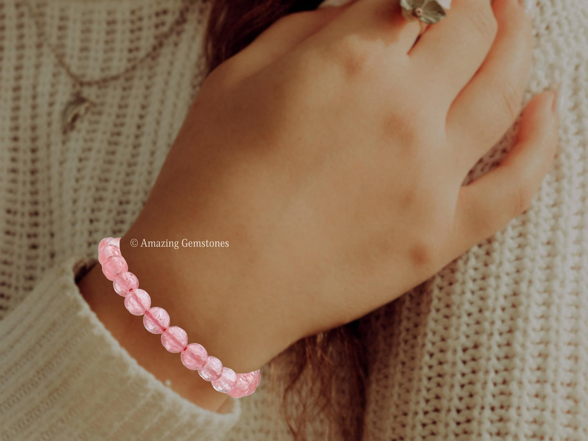 Amazing Gemstone Cherry Quartz Bracelet for Women - Chakra Mens Bracelet Protection Crystals and Healing Stones - Blessing Bracelet Spiritual Meditation Gift Christmas Stocking Stuffers
