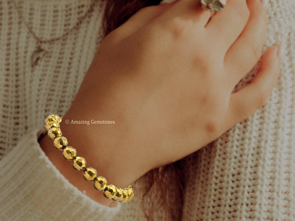 Amazing Gemstone Golden Hematite Bracelet for Women - Chakra Mens Bracelet Protection Crystals and Healing Stones - Blessing Bracelet Spiritual Meditation Gift Christmas Stocking Stuffers