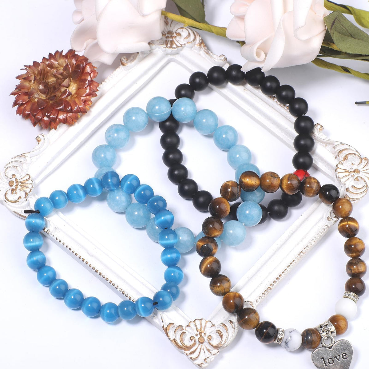 NITOPUPU 100Pcs 8mm Natural Smooth Amazonite Gemstone Beads Round Loose Stone Beads for Jewerly Making with Crystal Stretch Cord