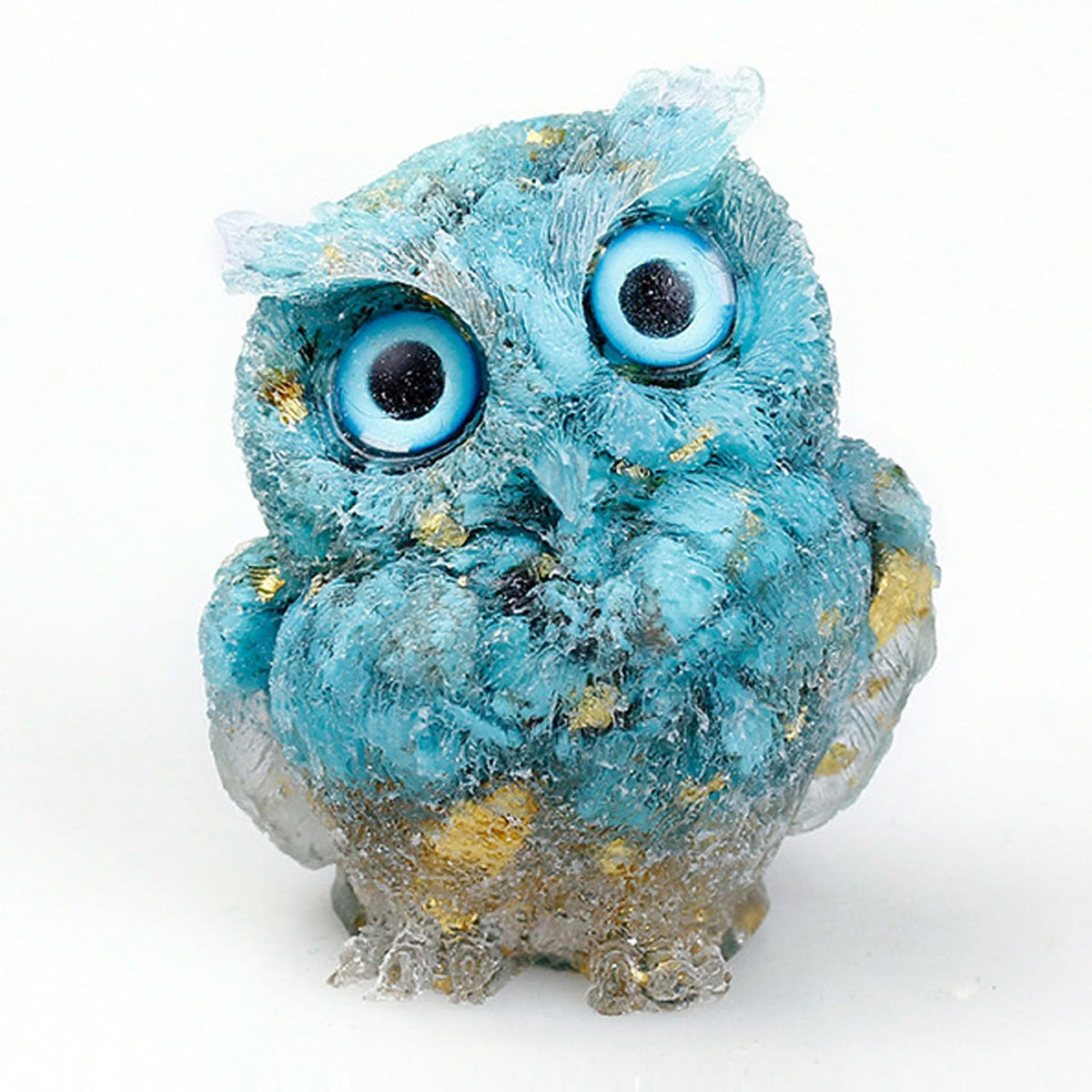 OwMell Owl Statue Tumbled Stone Gemstone Owl Figurine Home Decor Shelf Decor 2.5" - Turquoise