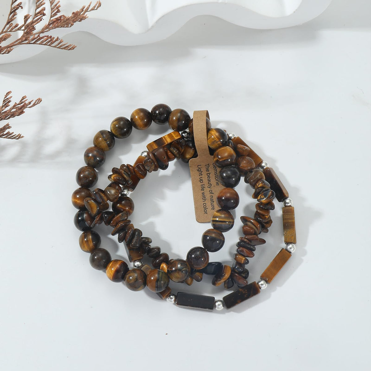 IVY TAILI 3Pcs Tiger Eye Bracelet for Men 8mm Gemstone Bracelet Natural Stone Beaded Bracelets Handmade Stretch Crystal Bracelets Christmas Gifts for Women Girls