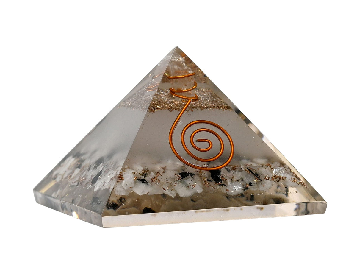 Large Orgone Pyramid | Glow in Dark Rainbow Moonstone Pyramid Crystal | Orgonite Pyramid | Organ Pyramids Positive Energy Healing