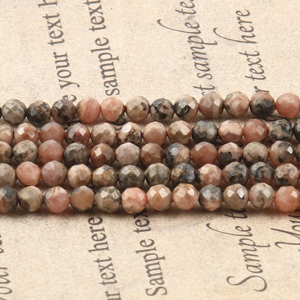 Song Xi 90pcs 4mm Natural Black Stripe Rhodochrosite Gemstone Beads Faceted Round Loose Stone Beads for Jewelry Making (1 Strand)
