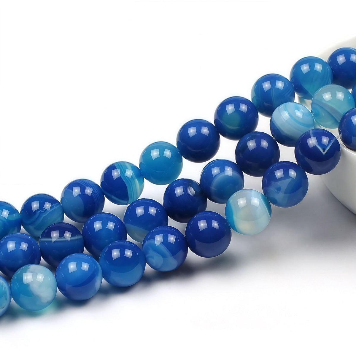 MJDCB Natural Stone Beads Blue Striped Agate Round Loose Beads for Jewelry Making DIY Bracelet Necklace (10mm)