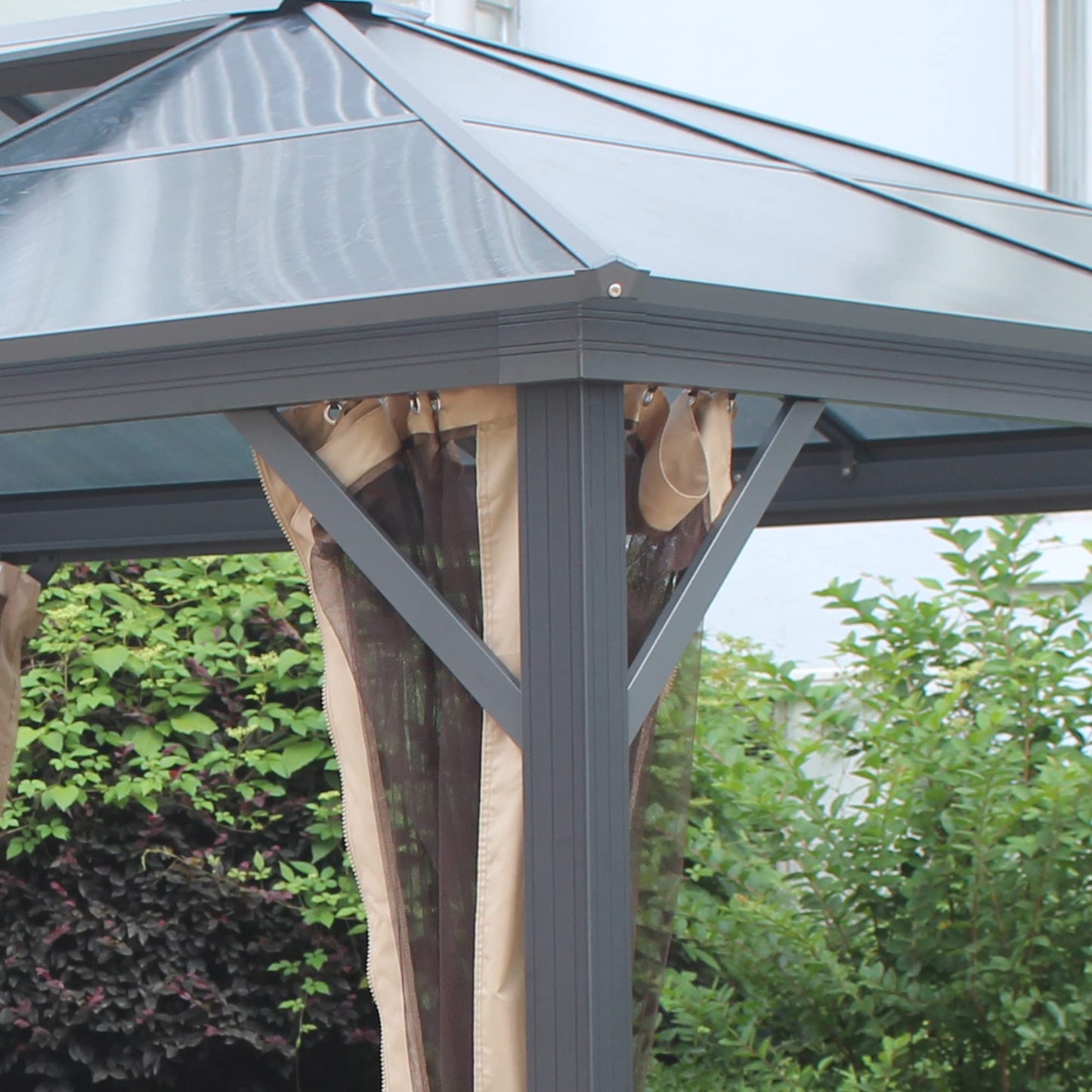 GOWE 10' x 12' Hardtop Gazebo Canopy with Polycarbonate Roof, Top Vent and Aluminum Frame, Permanent Pavilion Outdoor Gazebo with Netting, for Patio, Garden, Backyard, Deck, Lawn