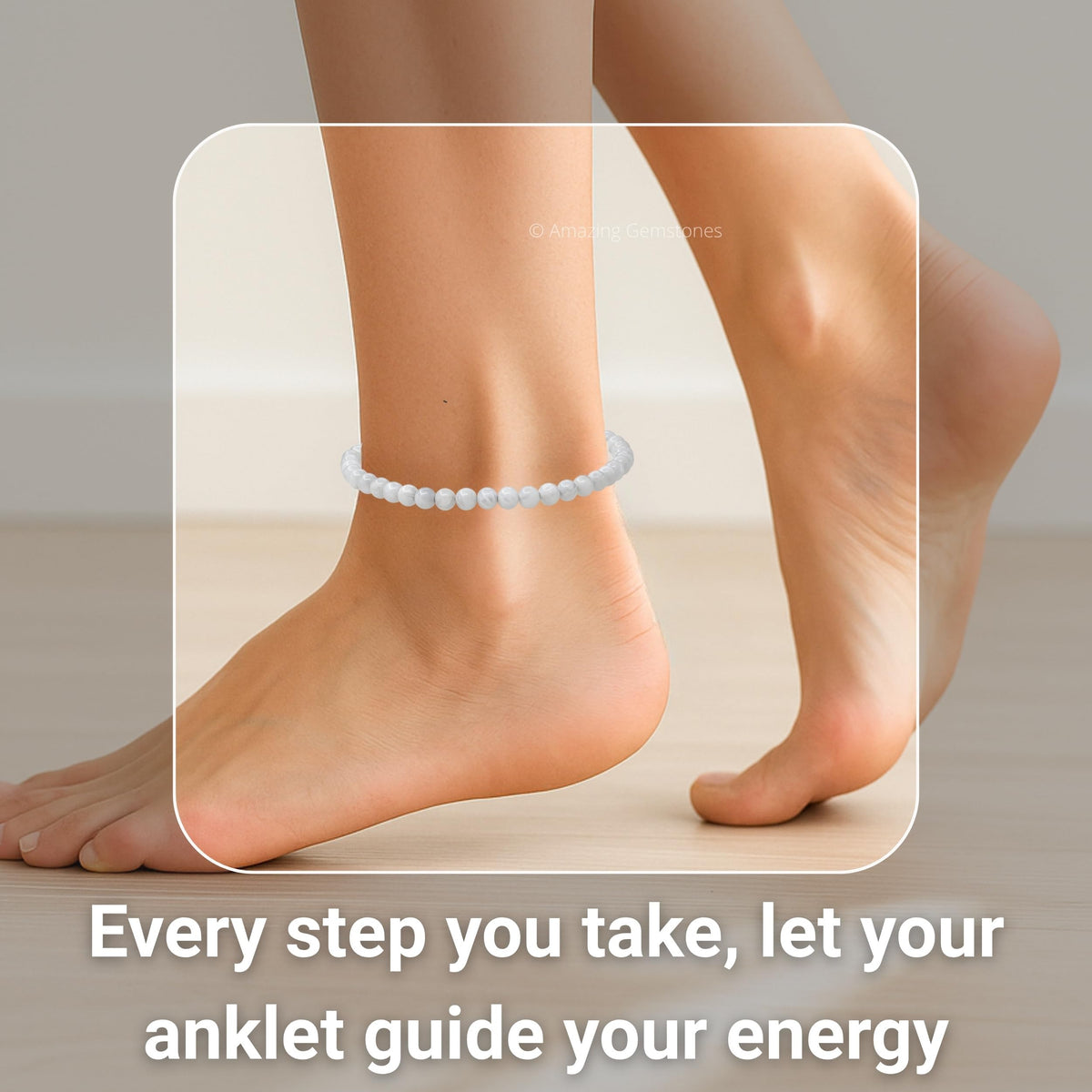Amazing Gemstone Rainbow Moonstone Anklet Ankle Bracelets for Women - Waterproof Beaded Healing Crystal Anklets, Plus Size Chakra Gemstone Bead Anklet (Stretchy Adjustable - Plain)