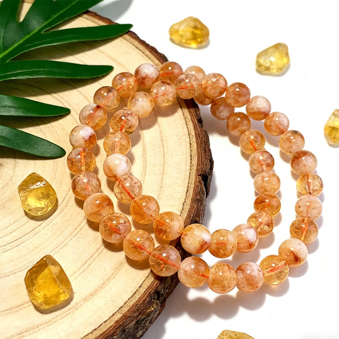 OwizJade Citrine Bracelets for Women Men:8MM & 10MM | Natural Solar Plexus Chakra Crystal and Gemstones for Bringing Wealth Motivation Self-confidence | Spritual Stretch Jewelry for Couple