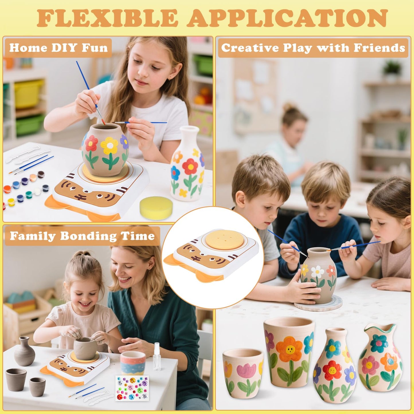 YOOIU Pottery Wheel for Kids, Art Supplies Arts & Crafts Kit, Crafts Toys for Girls 6+, Pottery Studio Craft Kit with 4 Pack Air-Dry Clay,Girls Toys Birthday Gift for Kids Ages 6 7 8 9 10 11 12+