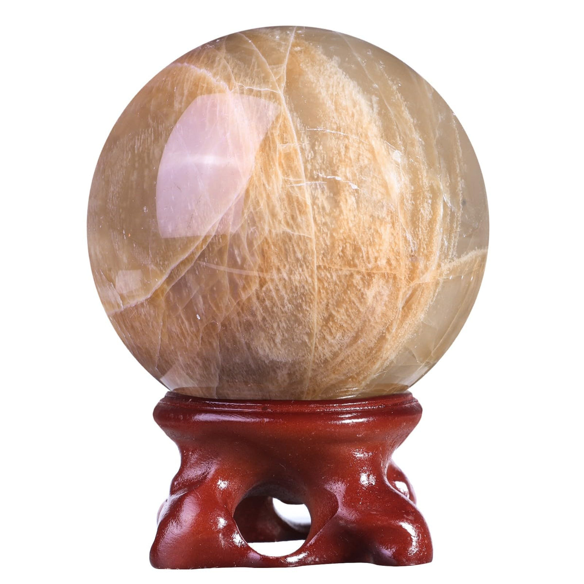 Nupuyai Natural Orange Moonstone Crystal Ball with Resin Stand, Healing Crystal Sphere for Home Decor 2.01"-2.36"(51mm-60mm)