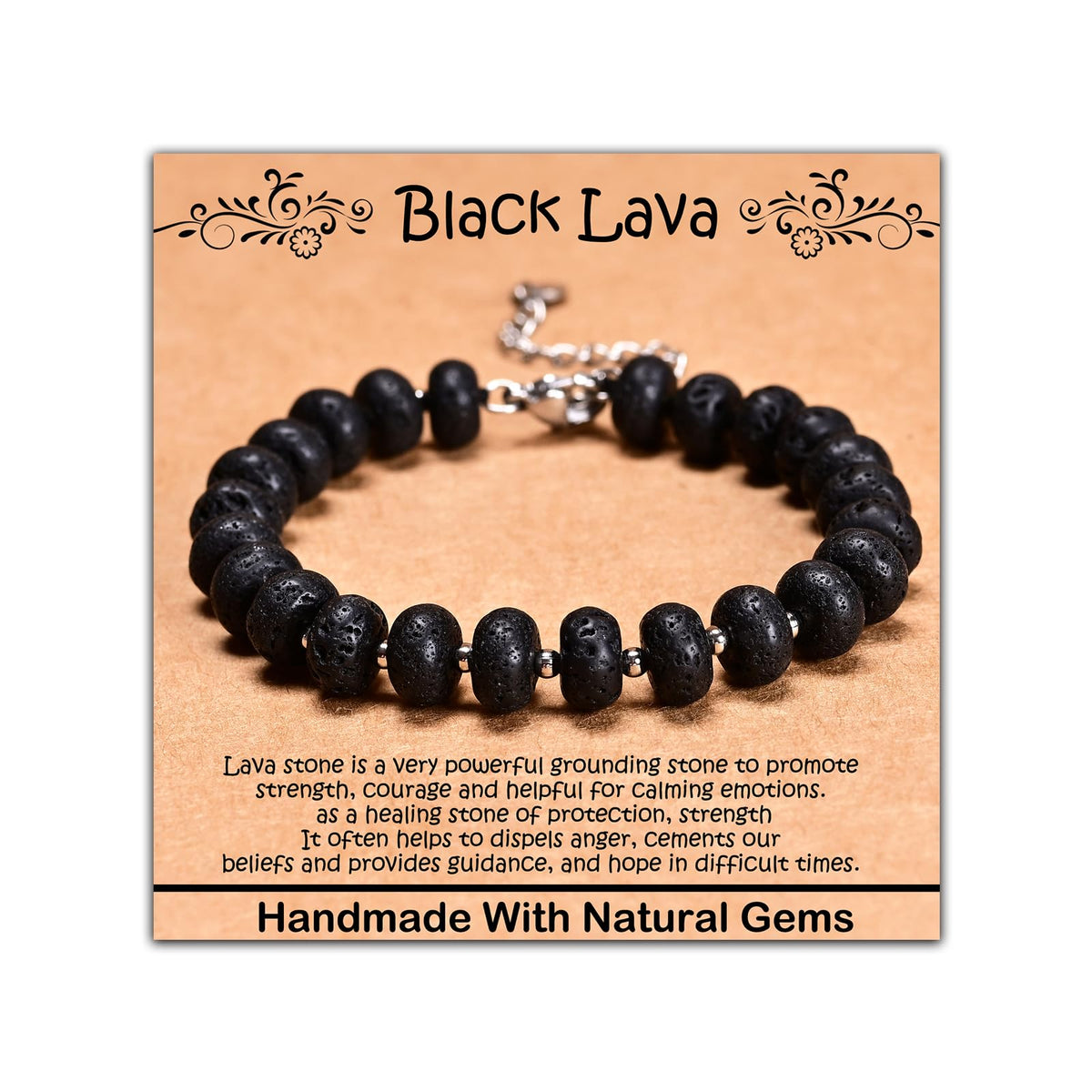 CHCCOYE 5x8mm Natural Healing Gemstone Bracelet – Handmade Yoga Beaded Bracelet, Stress-Relief Crystal Jewelry for Men & Women (Black Lava)