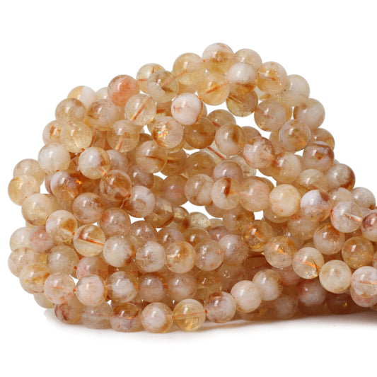 CHEAVIAN 45PCS 8mm Natural Yellow Feather Citrine Gemstone Round Loose Beads Crystal Energy Stone Healing Power for Jewelry Making 1 Strand 15"