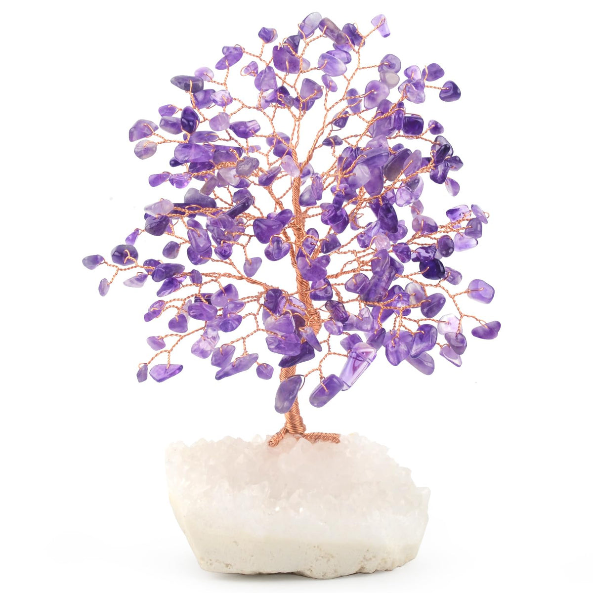 MASGEMES Natural Amethyst Crystal Tree of Life,Clear Quartz Cluster Base,Healing Crystals Positive Energy Gem Money Tree Bonsai,Feng Shui Decor,Spriture Gift Size 5.5"-6.3"