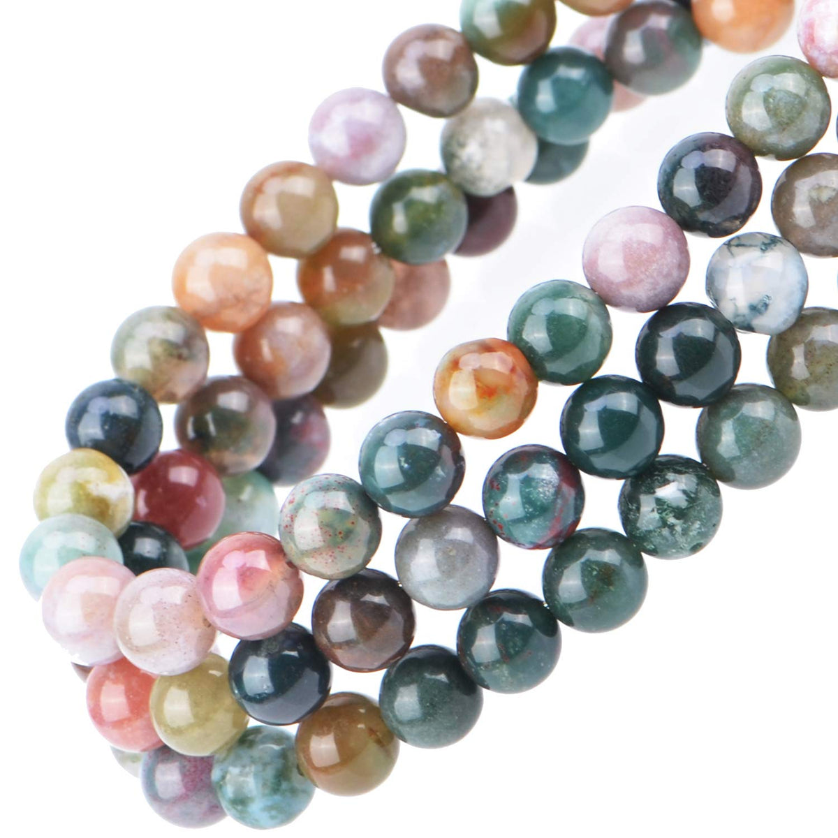 100Pcs Natural Crystal Beads Stone Gemstone Round Loose Energy Healing Beads with Free Crystal Stretch Cord for Jewelry Making (Indian Agate, 8MM)