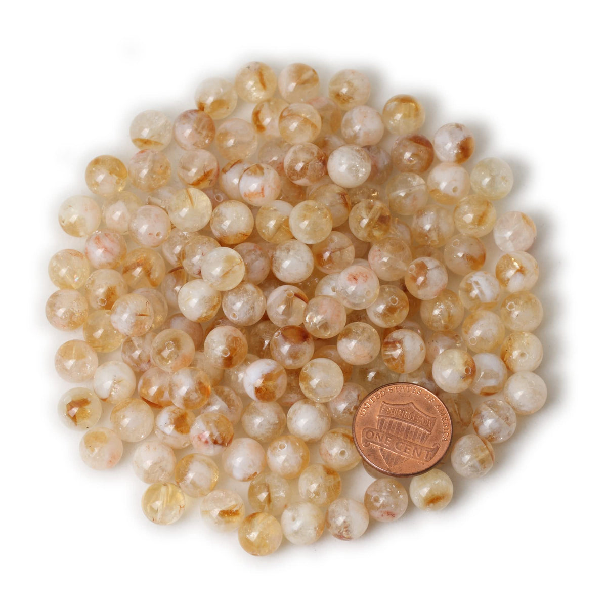 CHEAVIAN 45PCS 8mm Natural Yellow Feather Citrine Gemstone Round Loose Beads Crystal Energy Stone Healing Power for Jewelry Making 1 Strand 15"
