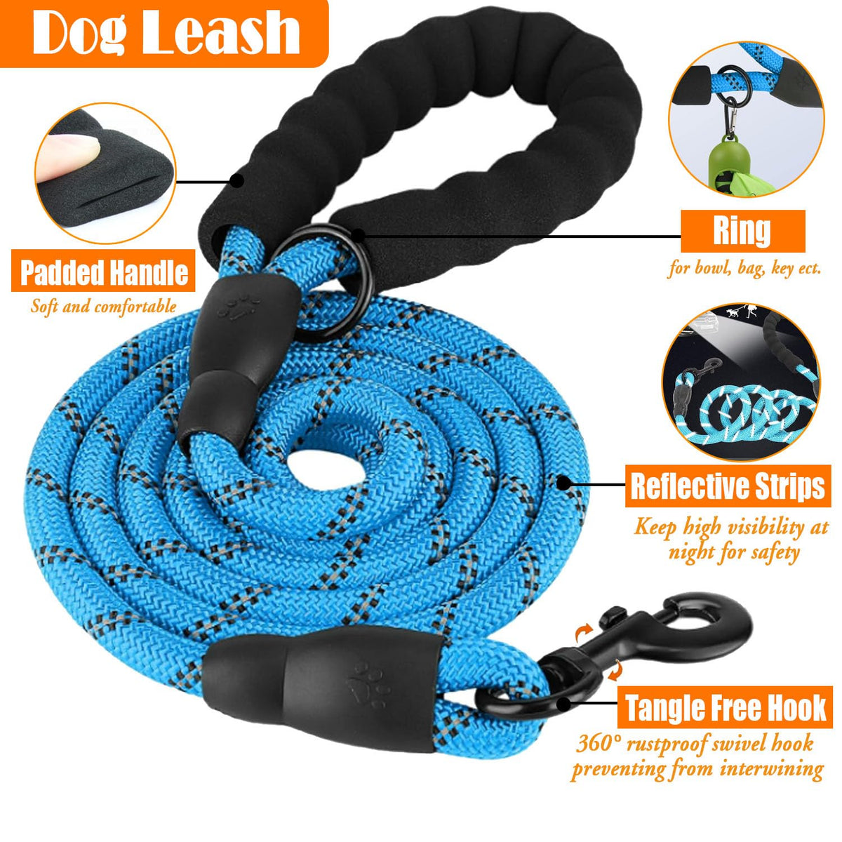 LOBEVE No Pull Dog Harness, Collar & Leash Set | Includes Dog Seat Belt, Collapsible Bowls & Poop Bag Dispenser. Ideal for Training, Walking, Hiking. Fits Small to Large Dogs(Blue-S)