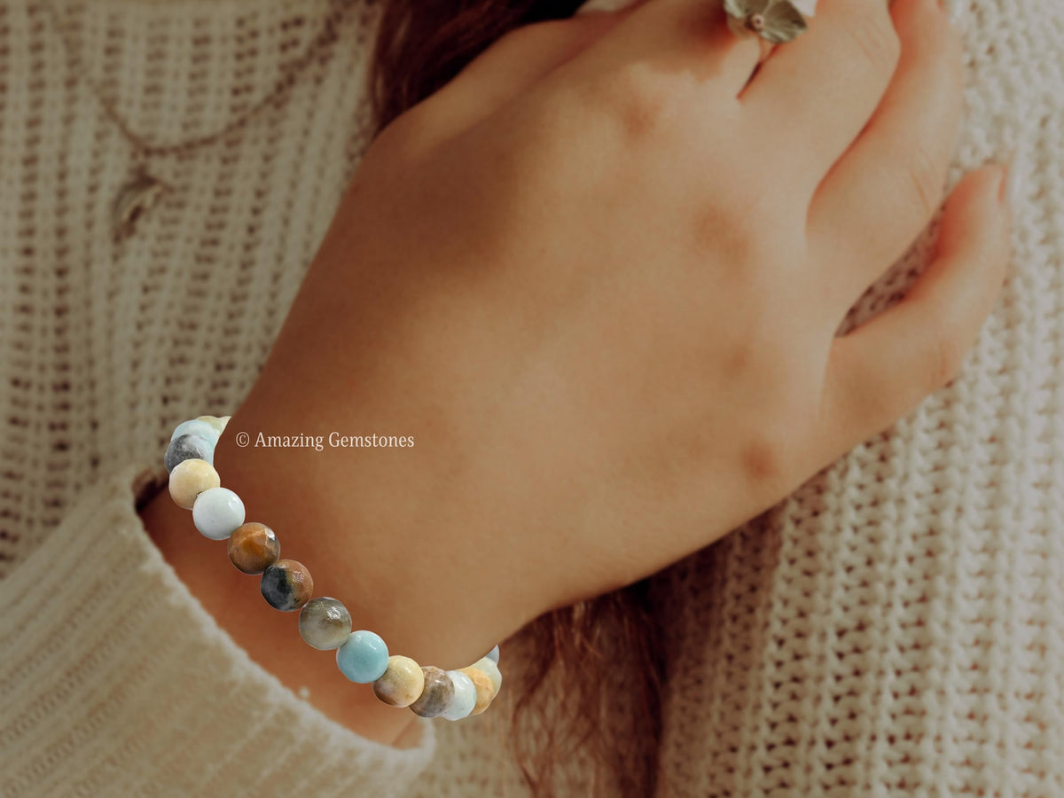 Amazing Gemstone Mexican Amazonite Bracelet for Women - Chakra Mens Bracelet Protection Crystals and Healing Stones - Blessing Bracelet Spiritual Meditation Gift (Faceted Beaded Bracelet)