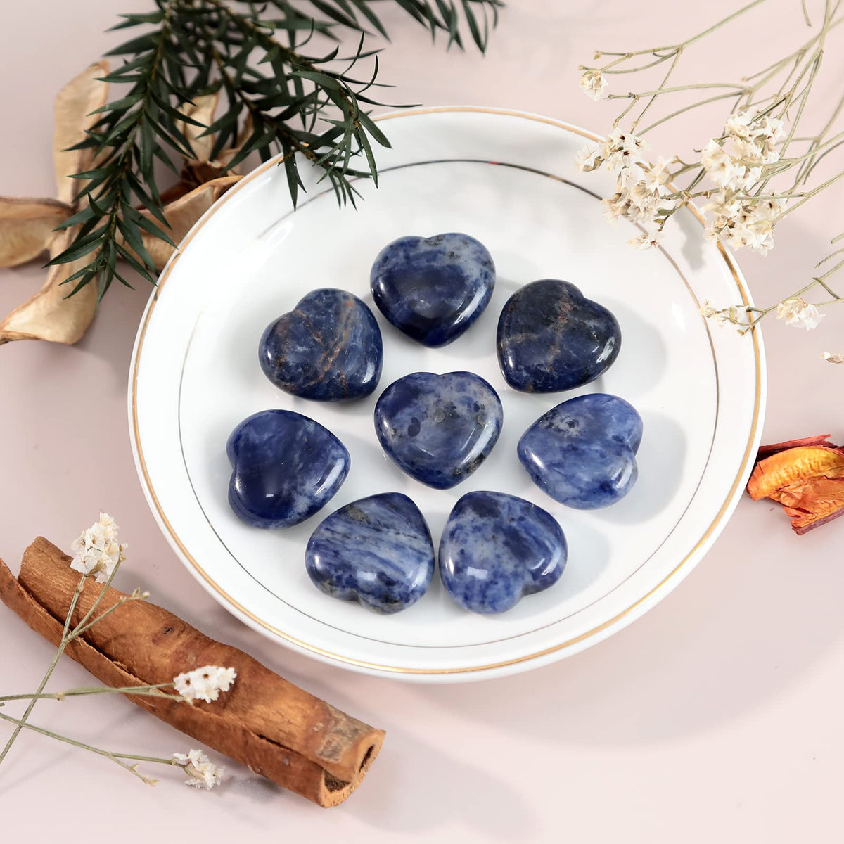 Loveliome 4 Pcs Natural Sodalite Love Heart Palm Stone Reiki Balancing Worry Stone(1 Inch)