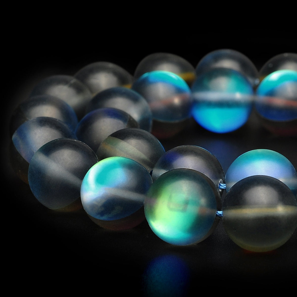 RUBYCA 12mm Round Moonstone Matte Crystal Glass Beads Aura for Jewelry Making Grey, 1 Strand