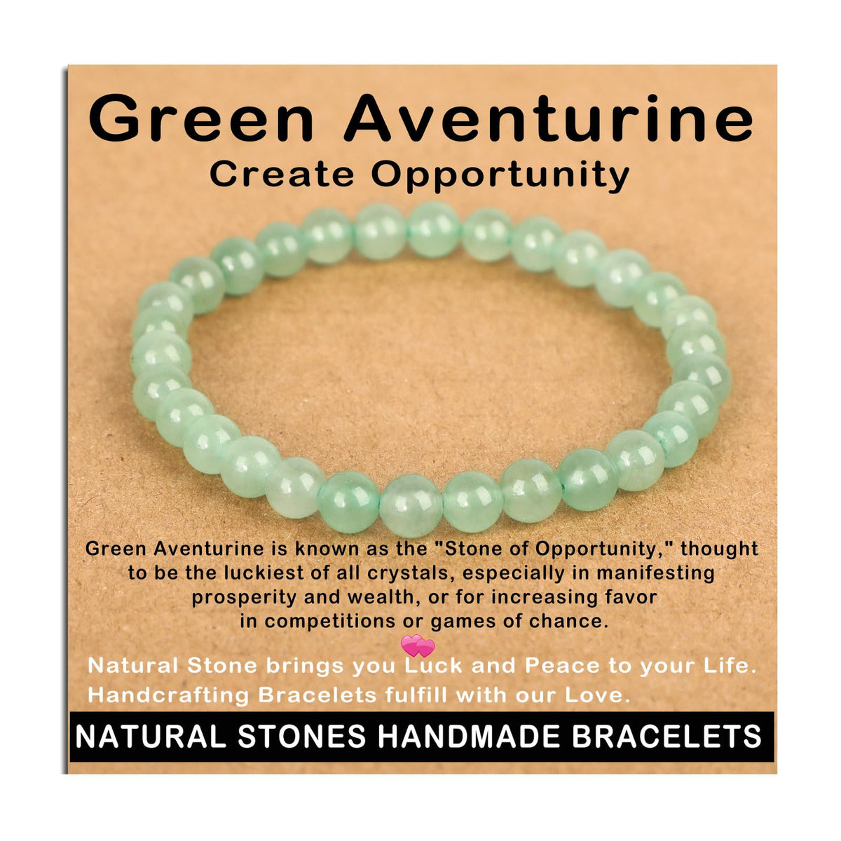 AD Beads Handmade Gemstone Stretch Elastic Bracelet Crystal Healing Reiki Nature's Beauty and Spiritual Essence Unisex (6mm, Green Aventurine (Opportunity))