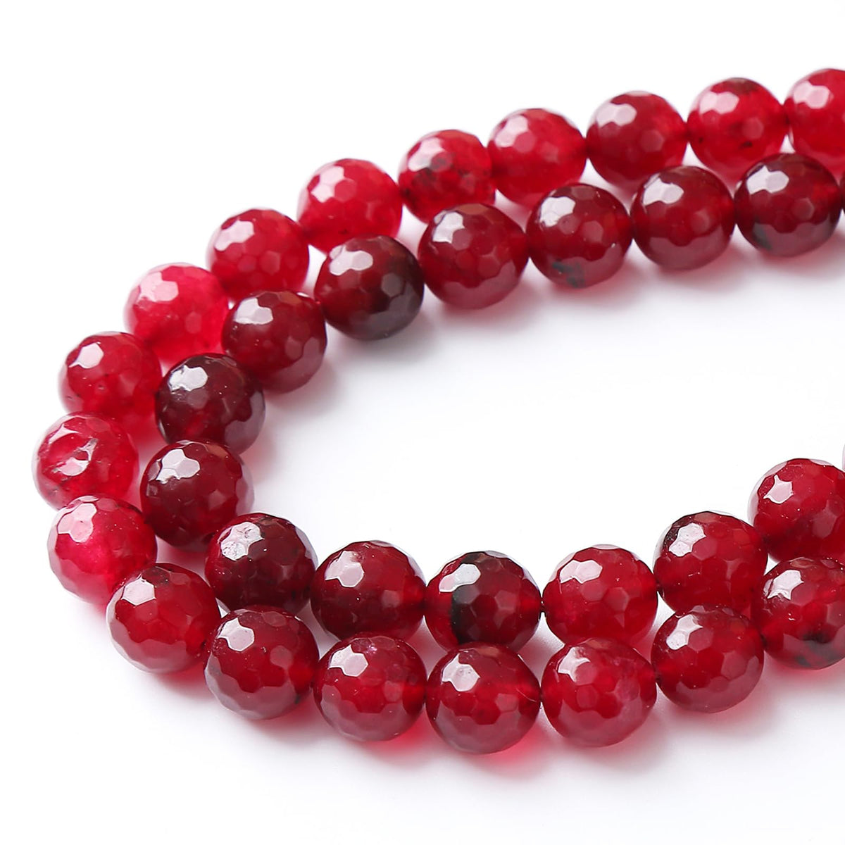 45pcs 8mm Faceted Red Jade Gemstone Beads Natural Stone Round Loose Spacer Beads for Jewelry Making DIY Bracelet Necklace 1 Strand 15inch
