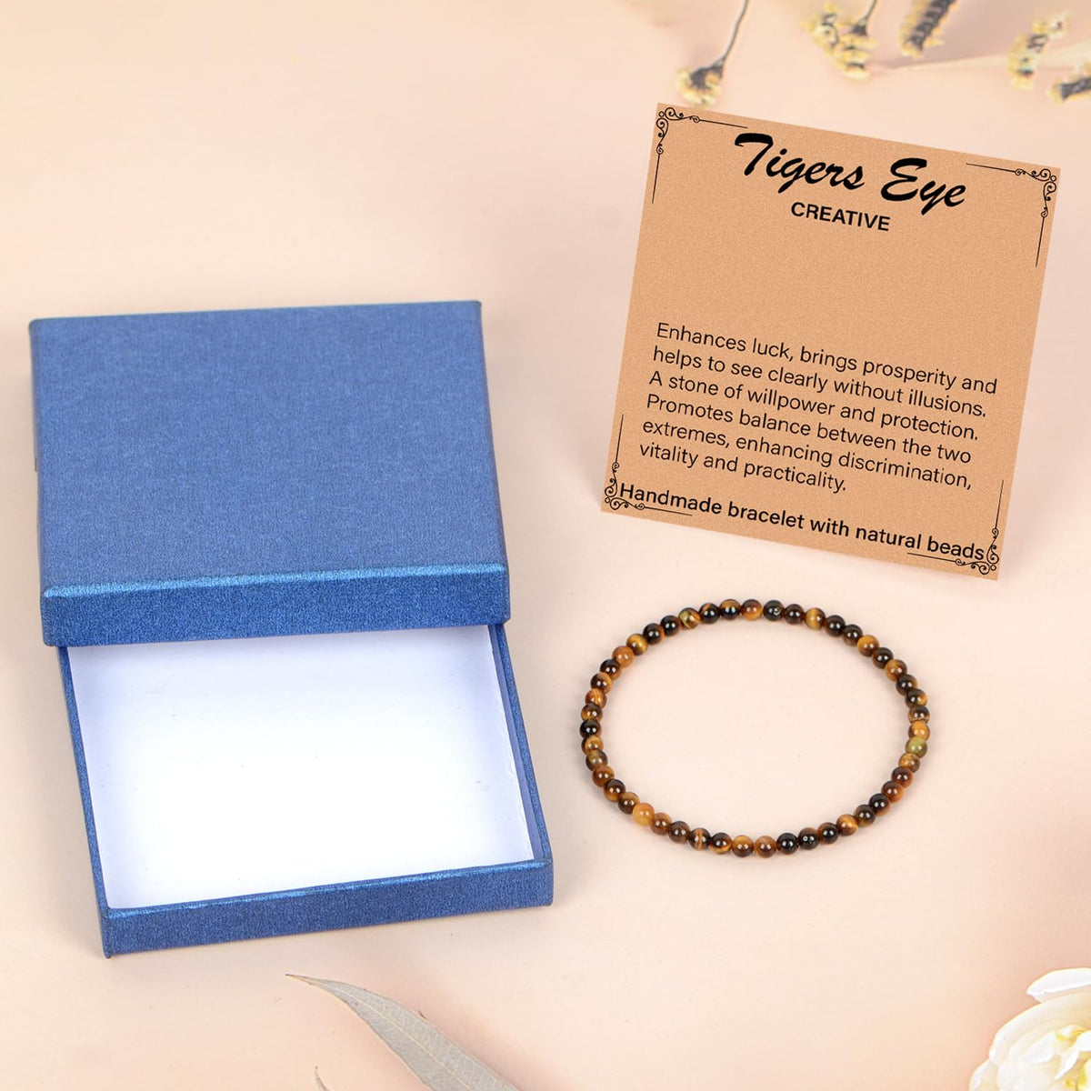 LPBeads Handmade Natural Gemstone Stretch Elastic 4mm Yellow Tiger's Eye Bracelet Healing Crystal Round Stone Beads Jewelry Gifts for Women Men