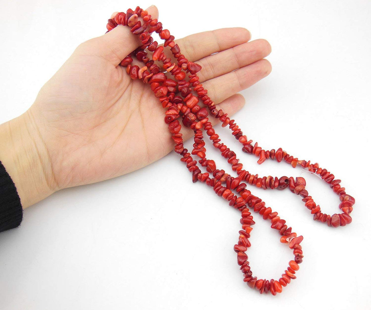 HAAMIIQII 5-8mm Red Coral Chips Irregular Chip Stones Loose Gemstone Energy Healing Beads for Jewelry Making Strand 30 Inch
