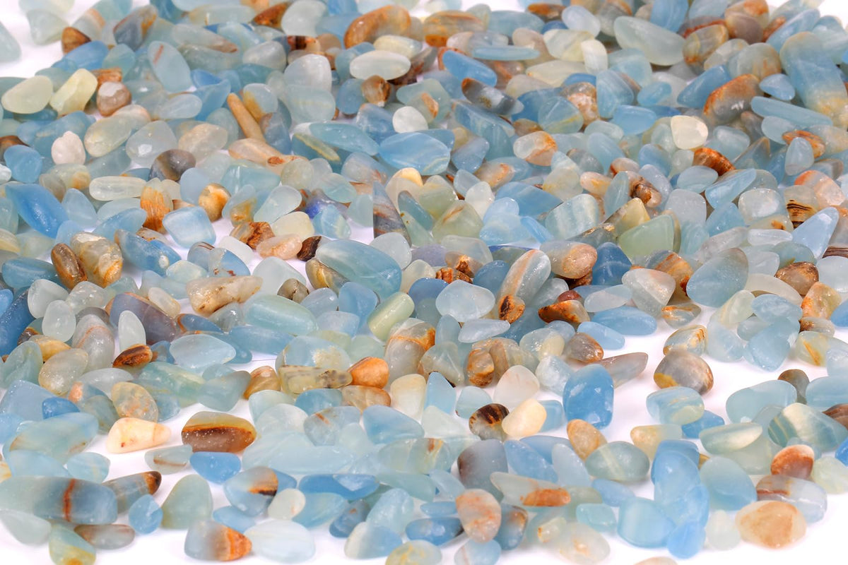 ZenQ 1 lb Lemurian Aquatine Calcite Tumbled Stone Chips Crushed Natural Crystal Quartz Pieces