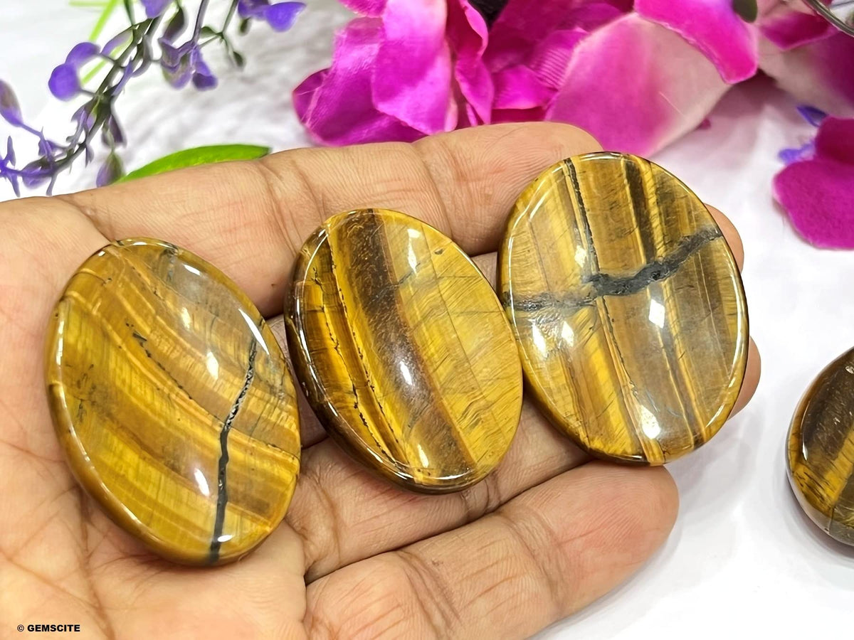 Wholesalegemshop Tiger Eye Thumb Worry Stones Metaphysical Gemstone Crystal Healing Reiki Men Women Gift FENG Shui Positive Energy Love Wellness Palm Stones Wicca Powerful