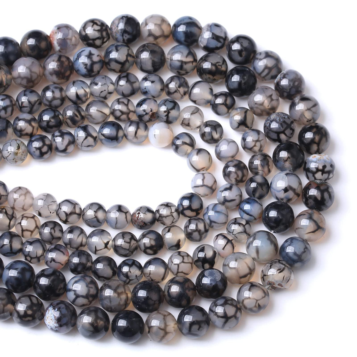 10mm 36pcs Natural Black Dragon Vein Agate Stone Beads for Jewelry Making DIY Bracelet Necklace Accessories 15" Energy Healing Power Stone Beads (Black Dragon Vein Agate, 10mm)