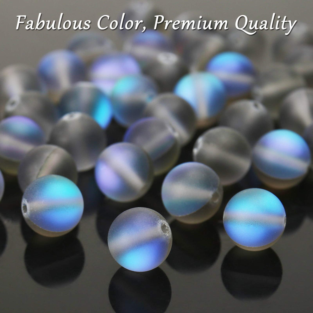 Matte Gray Aurora Crystal Glass Beads, 8MM Frosted Glitter Shining Mermaid Round Loose Beads, Rainbow Holographic Synthetic Moonstone for Jewelry Making DIY Bracelet