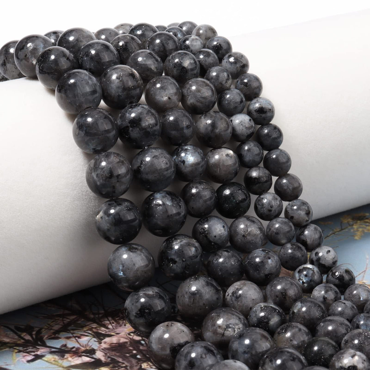 60pcs 6mm Natural Stone Beads Black Larvikite Beads Energy Crystal Healing Power Gemstone for Jewelry Making, DIY Bracelet Necklace