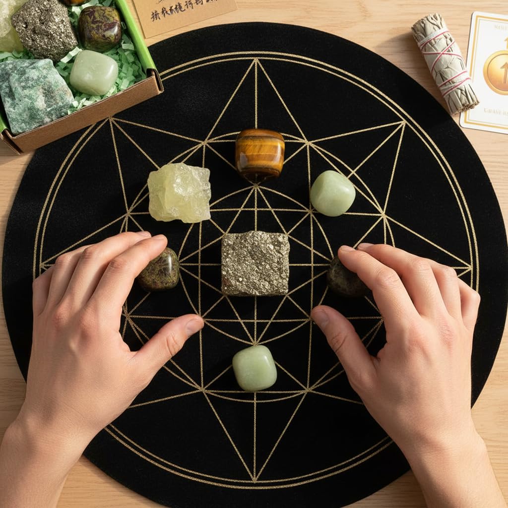 QianCannaor Crystals and Healing Stones Set for Anxiety, Relaxation Spiritual Crystals Gift for Meditation, Manifestation, Zen, Reiki, Fengshui (Crystal for Money & Success)