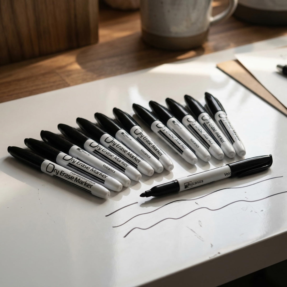 Volcanics Black Dry Erase Markers Low Odor Fine Whiteboard Markers Thin Box of 12