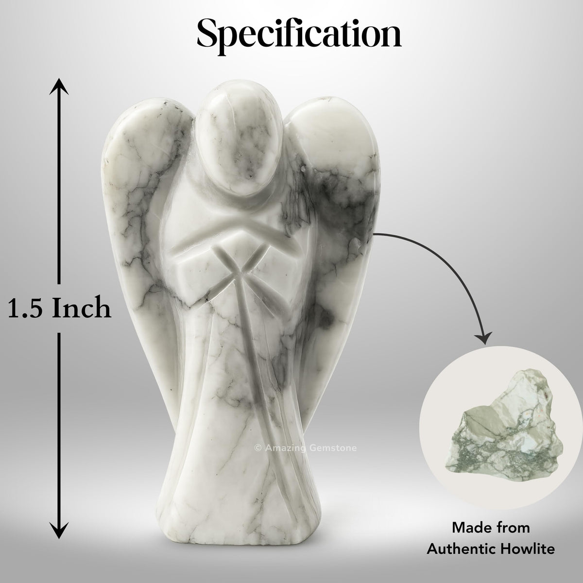 Amazing Gemstone Howlite Angel - Howlite Crystal Angel and Pocket Guardian Angel Crystal Figurines (1.5 inches)