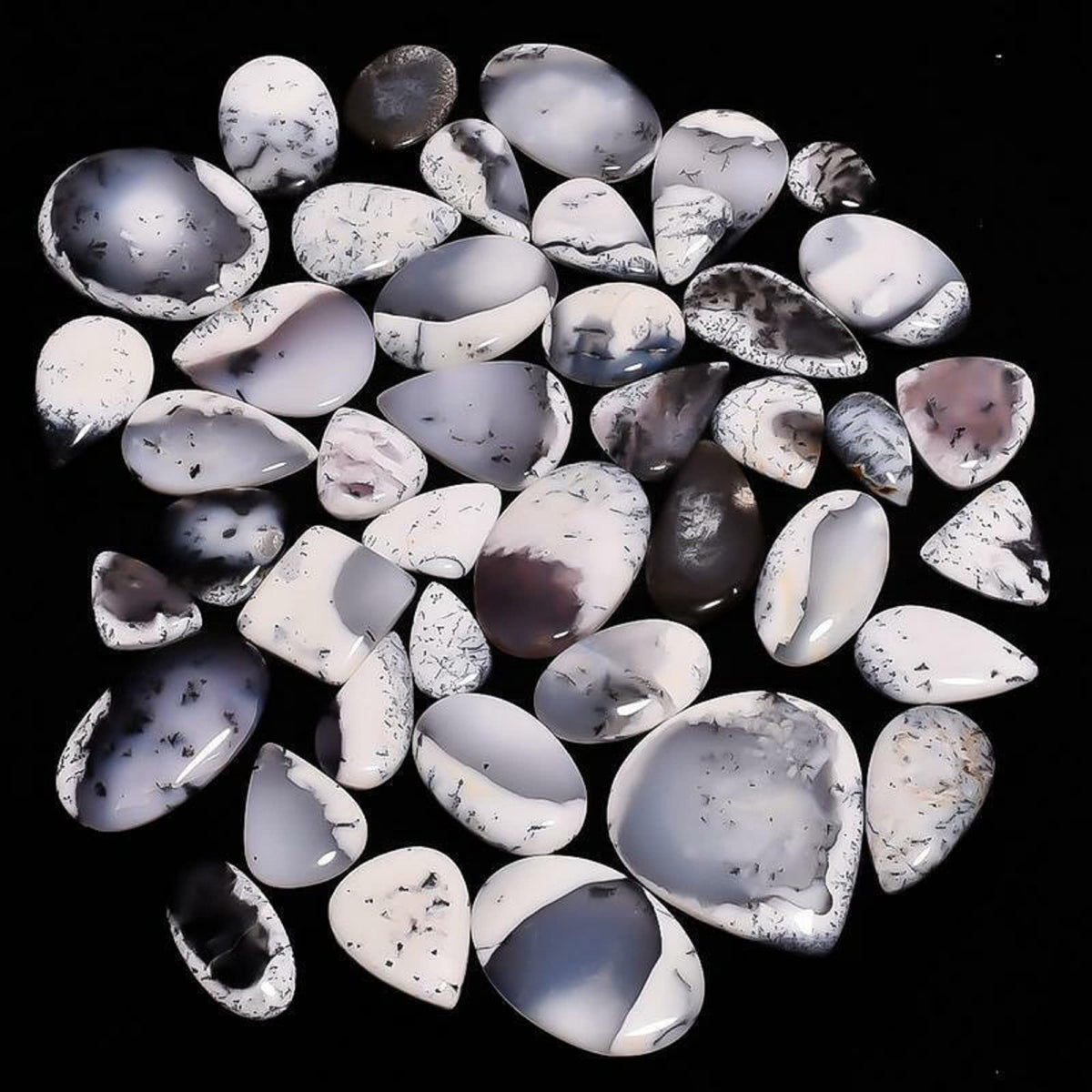 Natural Dendrite Opal Gemstone- Healing Crystals for DIY Jewelry Making -Loose Natural Cabochon -Perfect for Crafting Unique Jewelry Designs (5 pcs, 25-35 mm)