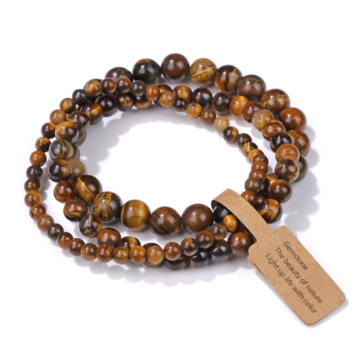 Risyfjew 3 PCS Natural Stone Beaded Stretch Bracelet 4mm 6mm 8mm Healing Crystal Bracelets Women Tiger Eye Jewelry Gift