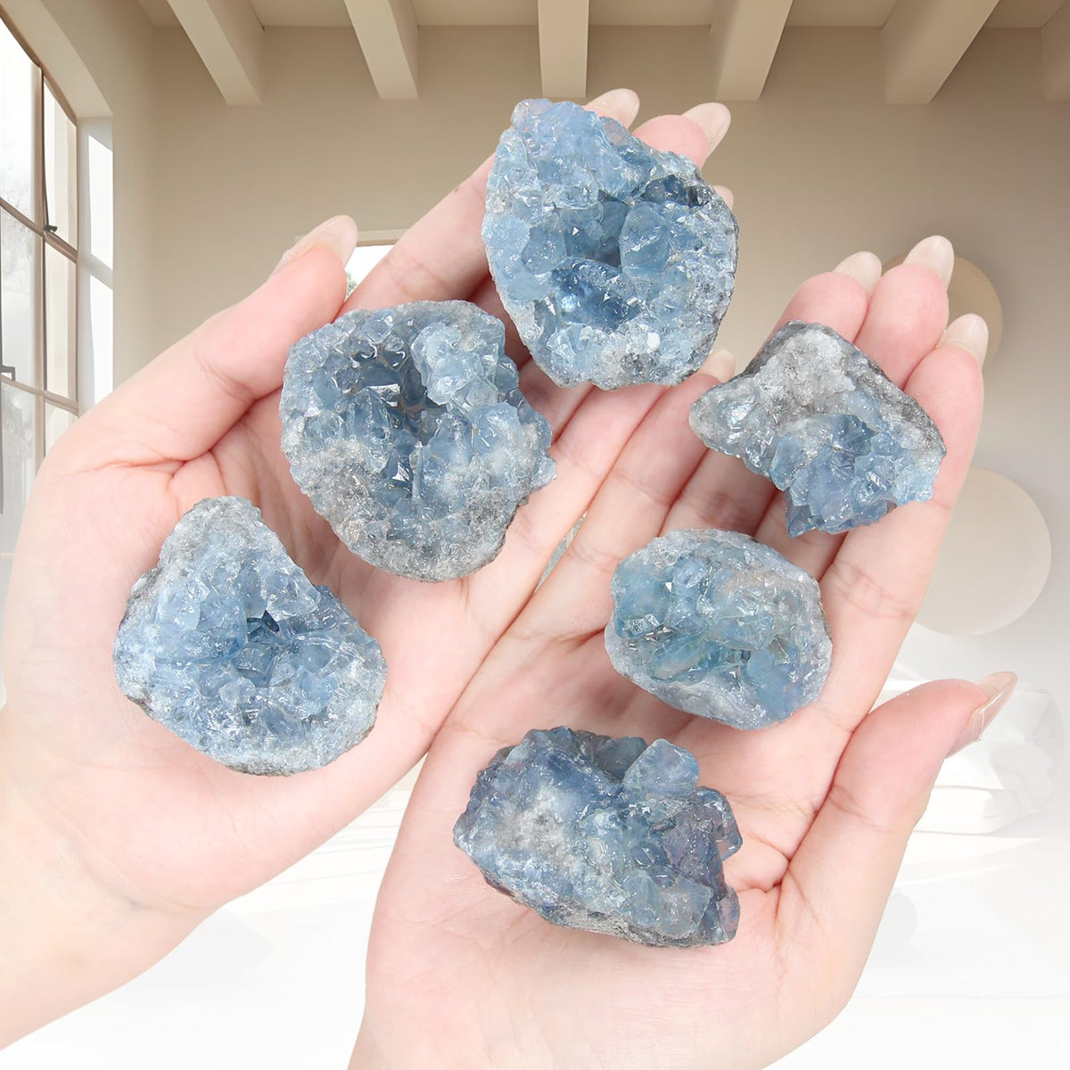 1.1lb Bulk Raw Celestite Cluster Rough Crystal-Natural Celestite Cluster Raw Stones Crystal for Tumbling, Cabbing, Fountain Rocks, Decoration, Polishing, Wire Wrapping, Wicca & Reiki Crystal Healing