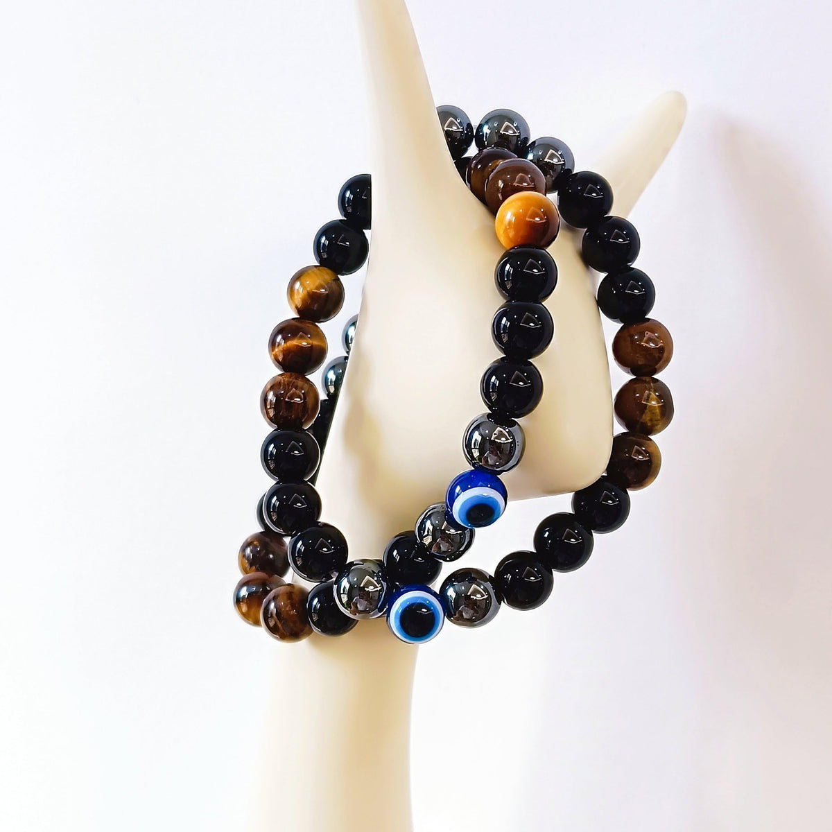WEFRIN Evil Eye with Hematite Black Obsidian Tiger Eye Stone Triple Protection Bracelets for Men Women, Crystal Stone Bracelet Bring Luck Prosperity and Happiness Jewelry
