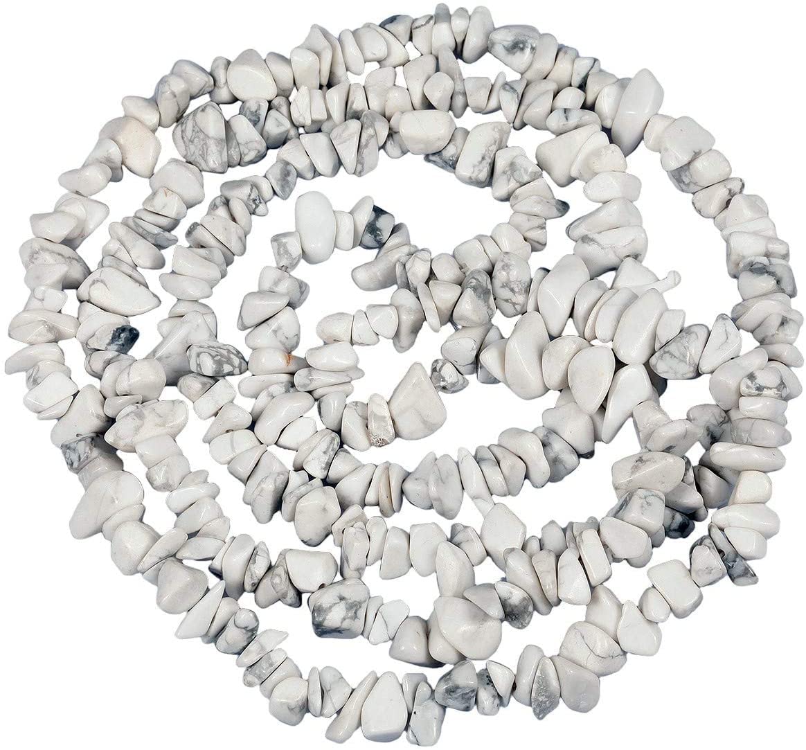 HAAMIIQII 5-8mm Natural White Howlite Chips Beads Hole Drilled Irregular Chip Stone Healing Crystal Rock Semi Precious Gemstone Loose Beads for Jewelry Making DIY Art Crafts Strand 32 Inch