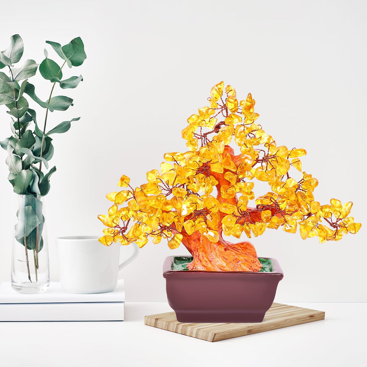 AzureLeap Feng Shui Quartz Crystal Money Tree Bonsai Style Decoration for Luck and Wealth (Yellow)