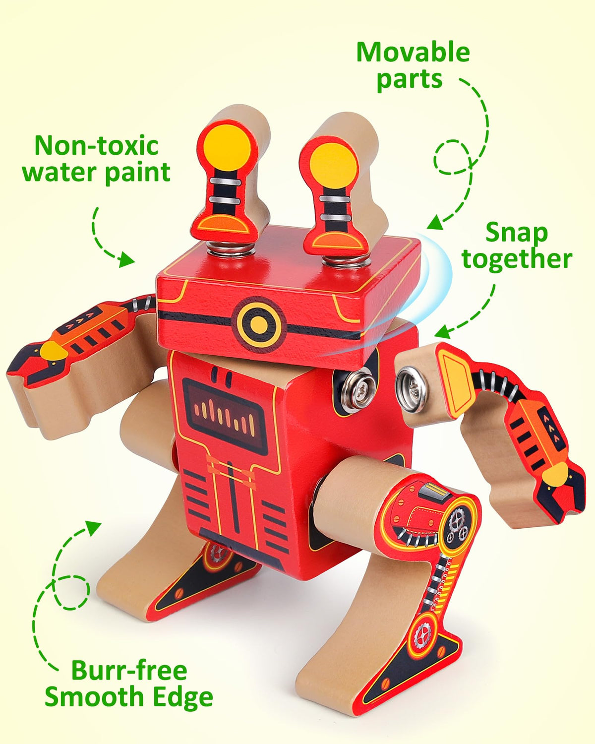 Coogam Fine Motor Building Robot Blocks for 3 4 5 Years Old Kids, Wooden Snap Together Builders, STEM Take Apart Robot Playset, Educational Learning Toy Gift for Boys Girls