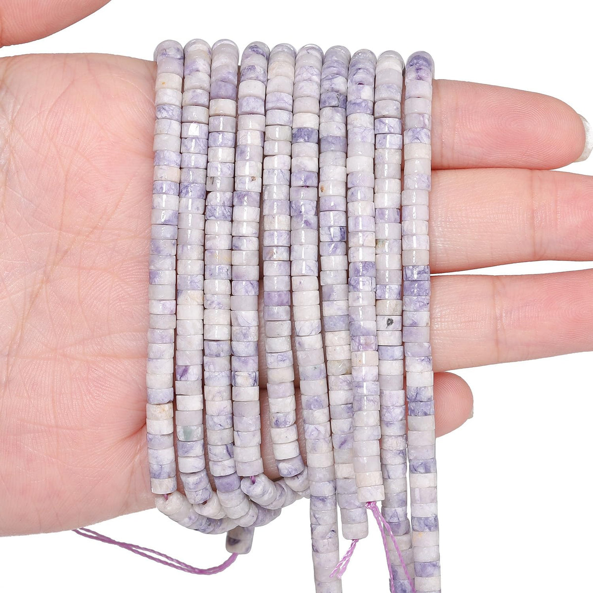 NITOPUPU 150Pcs 4×2mm Natural Purple Jade Spacer Stone Beads for Jewelry Making Supplies, Loose Semi Flat Round Gemstone Tube Beads for Bracelets DIY Crafts