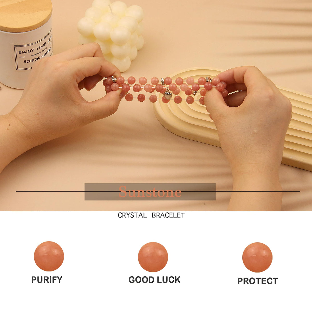 GDLKPYHS Healing Bracelets for Women - Sunstone Bracelet - Healing Prayers Crystal Bracelet, 8mm Natural Stone Stress Relief Yoga Beads Get Well Soon Gifts