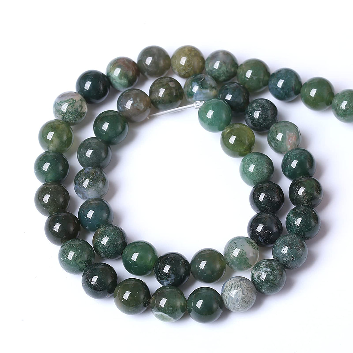 60PCS 6mm Natural Green Moss Agate Beads Gemstone Round Loose Spacer Beads for Jewelry Making DIY Bracelet Necklace Earrings 15" Inch