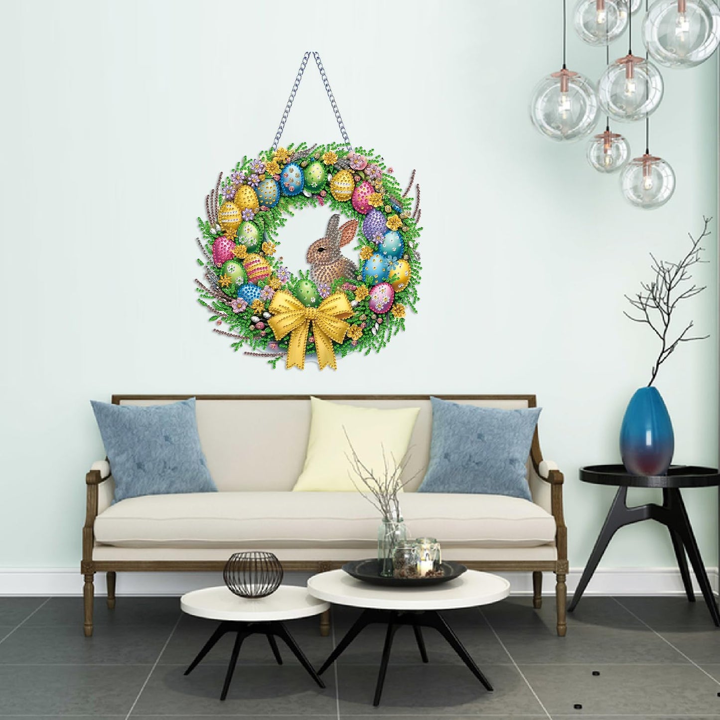 STGLCR Rabbit Easter Egg Diamond Art Hanging Kit for Adult,Special Shaped Rhinestone,Double Sided DIY Acrylic 5D Diamond Art Painting Window Pendants Home Garden Wall Hanging Kits Ornament 9.44inch